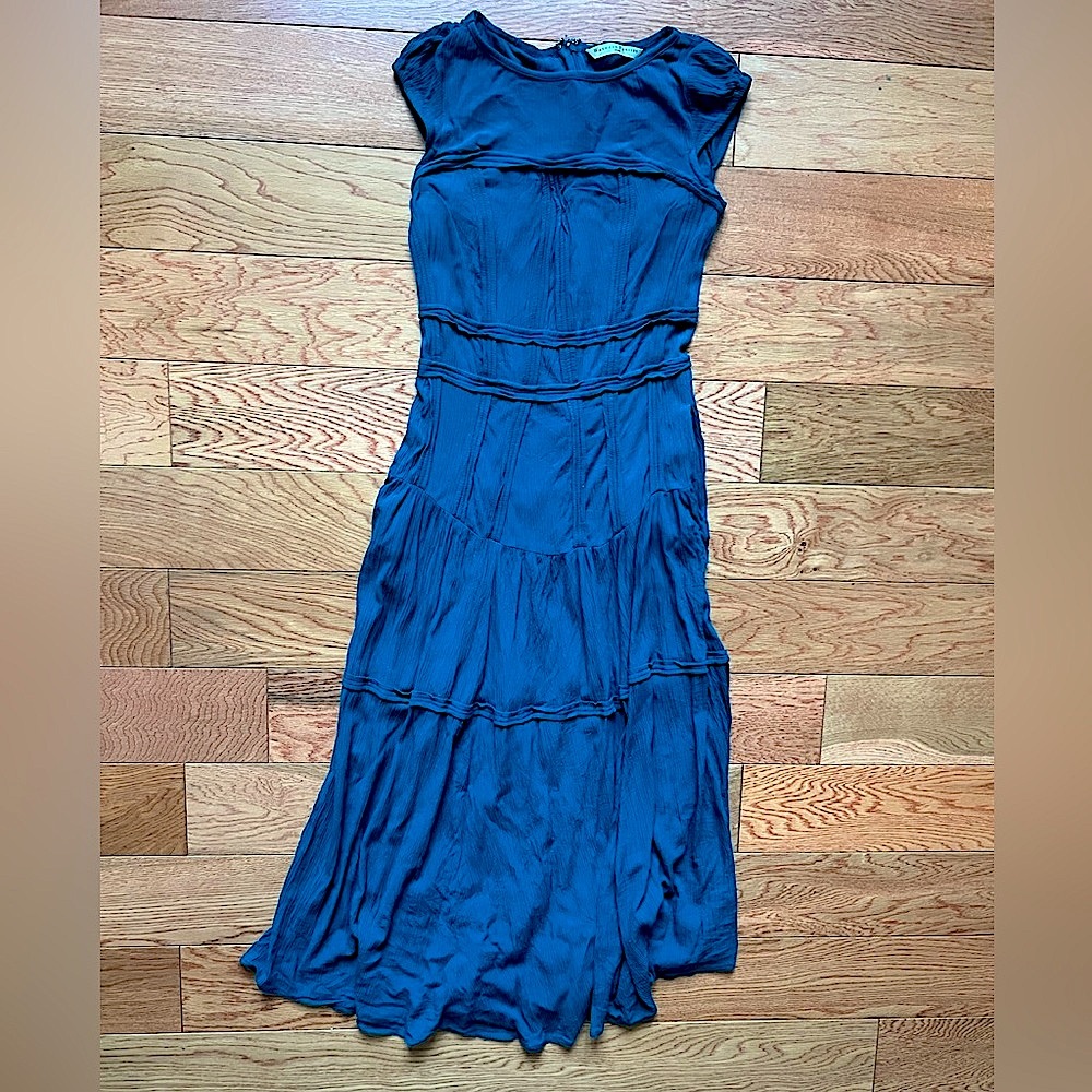 Wayward fancies by eShakti teal textured midi dress size medium pockets - Picture 1 of 7